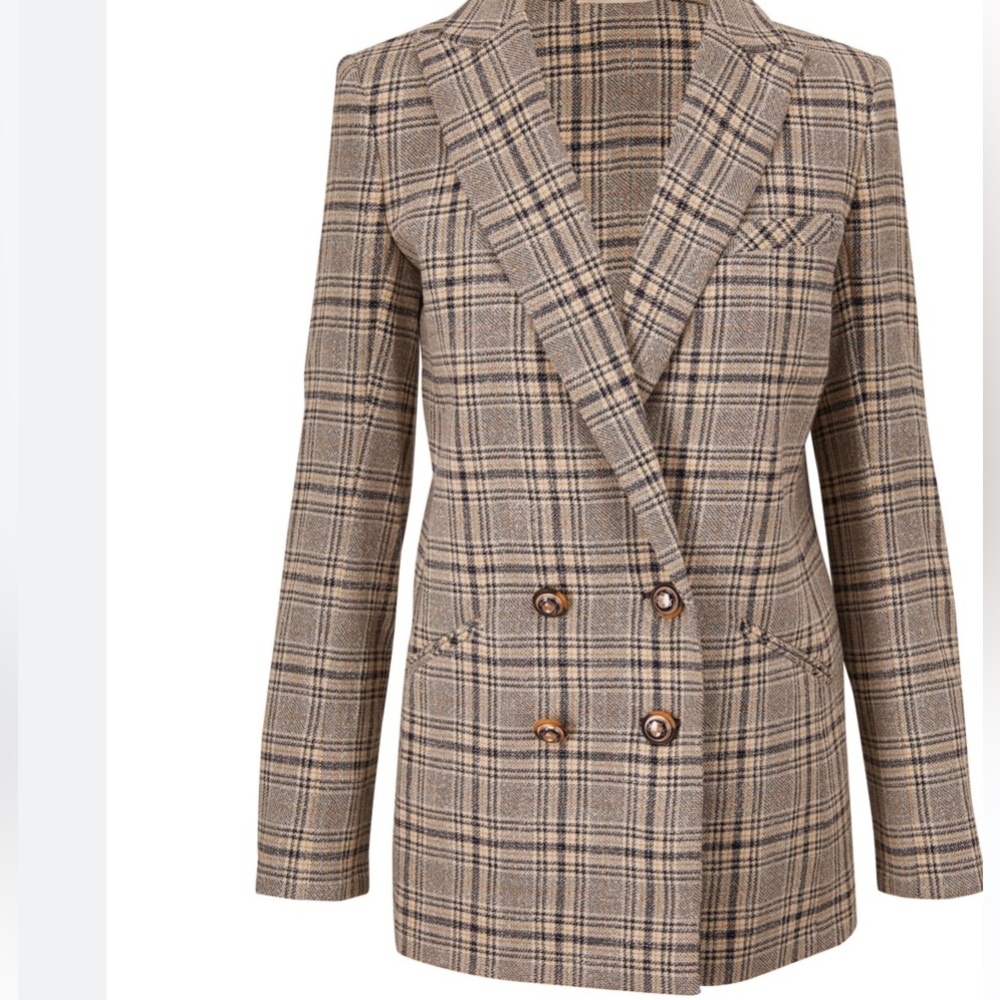 Veronica Beard Size 8, Oria Navy Check Double-Breasted Dickey Jacket